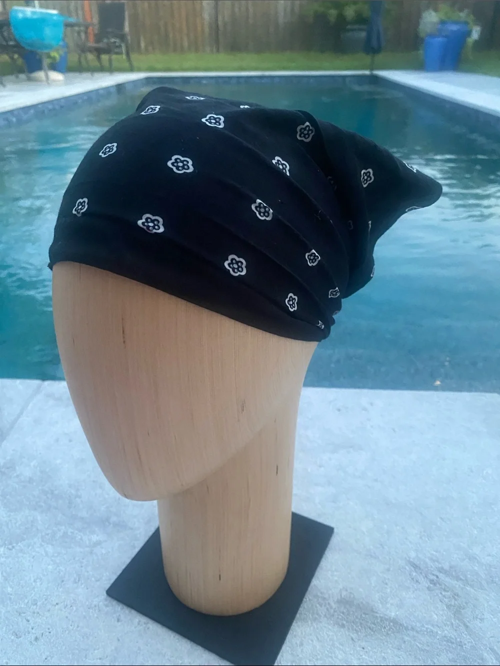 Black Floral Print Bandana Headscarf for Women